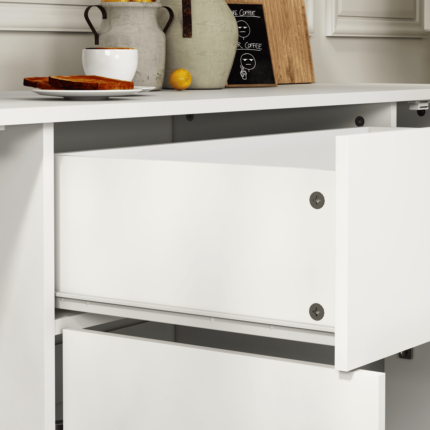 Sideboard Buffet Cabinet with Storage, Large Kitchen Storage Cabinet with 1 Drawer and 4 Doors, Modern Coffee Bar for Kitchen Dining Room, White - 1st Choice Furniture Direct