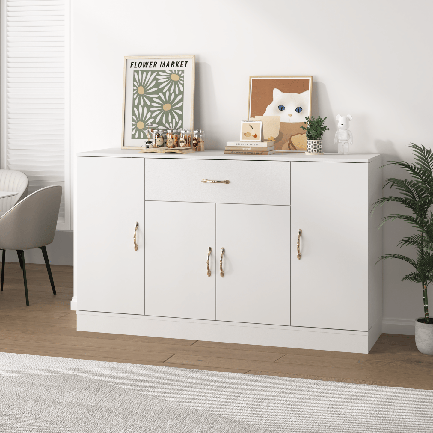 Sideboard Buffet Cabinet with Storage, Large Kitchen Storage Cabinet with 1 Drawer and 4 Doors, Modern Coffee Bar for Kitchen Dining Room, White - 1st Choice Furniture Direct