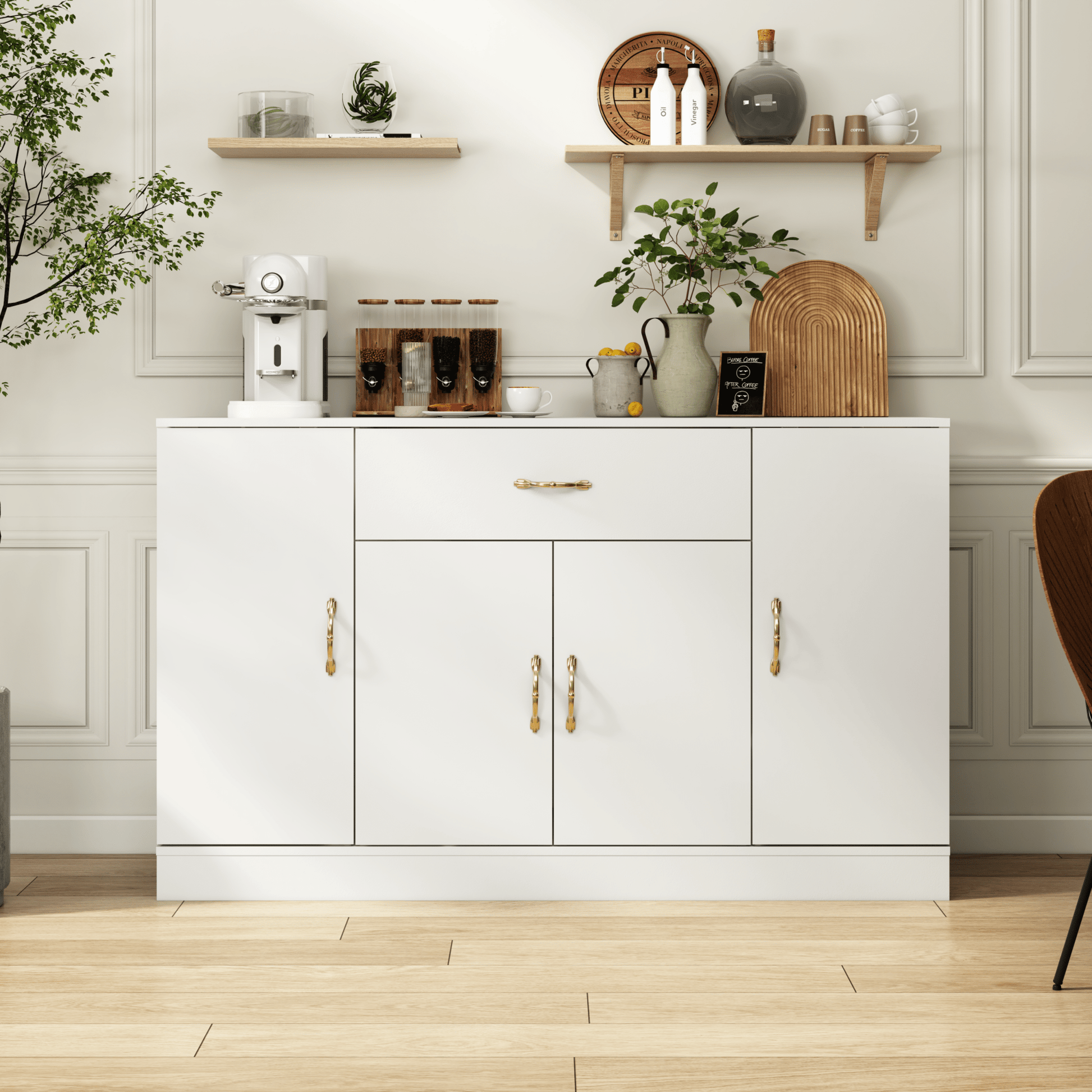 Sideboard Buffet Cabinet with Storage, Large Kitchen Storage Cabinet with 1 Drawer and 4 Doors, Modern Coffee Bar for Kitchen Dining Room, White - 1st Choice Furniture Direct