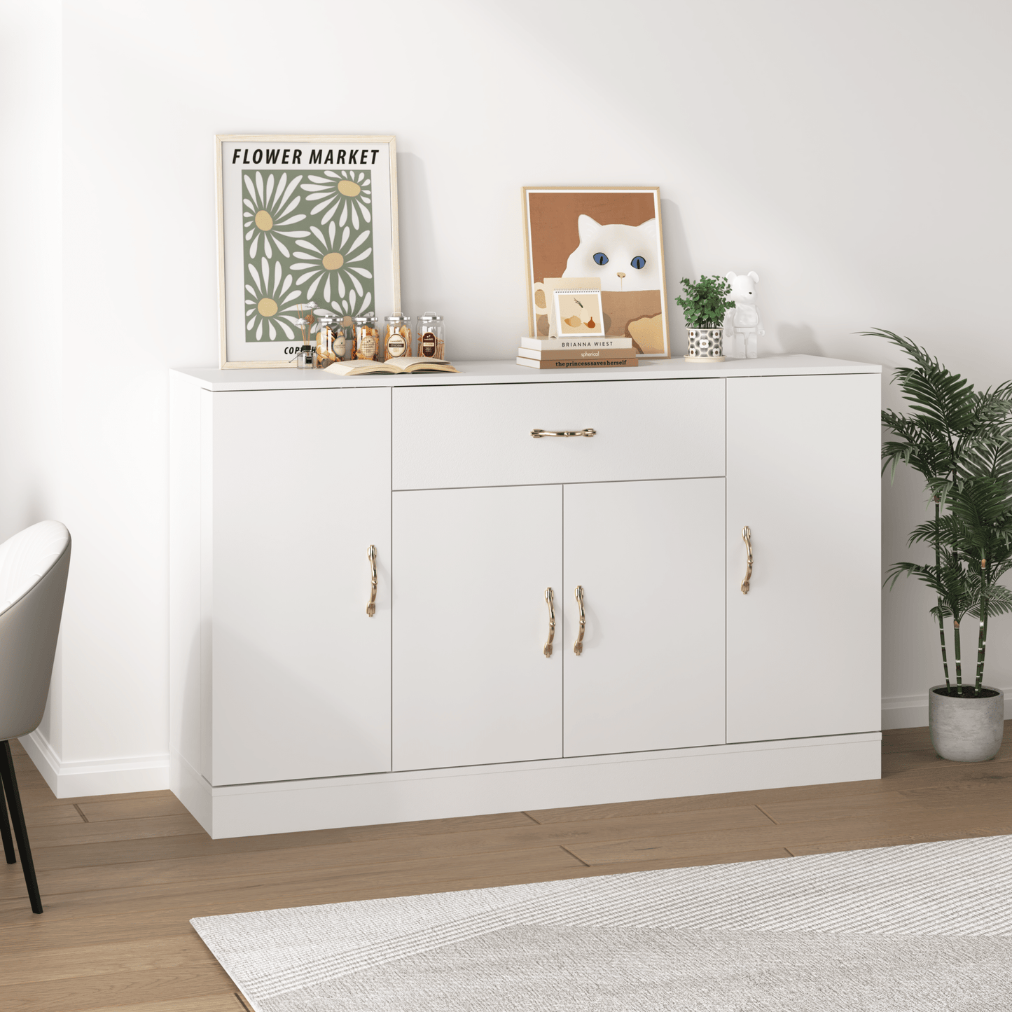 Sideboard Buffet Cabinet with Storage, Large Kitchen Storage Cabinet with 1 Drawer and 4 Doors, Modern Coffee Bar for Kitchen Dining Room, White - 1st Choice Furniture Direct