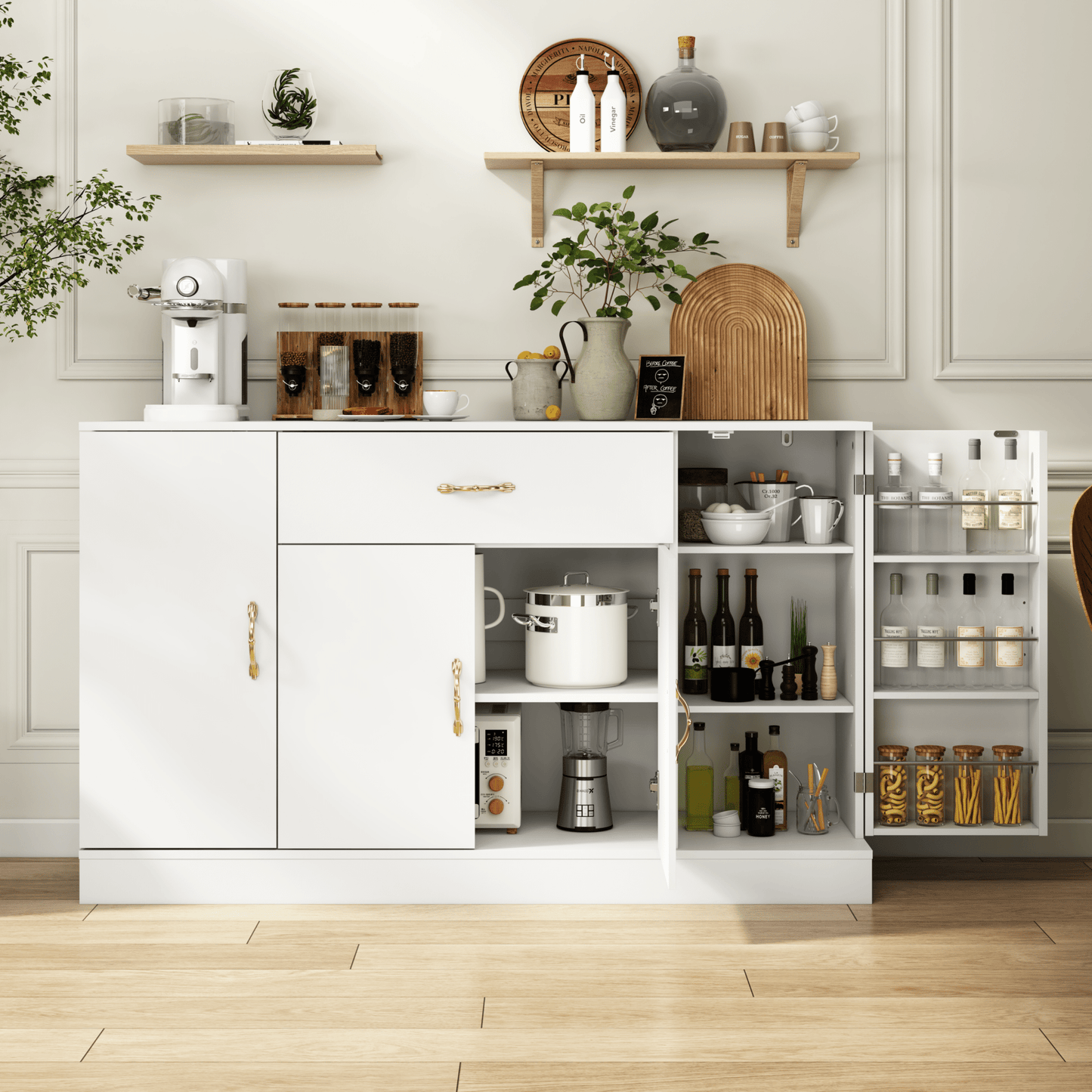 Sideboard Buffet Cabinet with Storage, Large Kitchen Storage Cabinet with 1 Drawer and 4 Doors, Modern Coffee Bar for Kitchen Dining Room, White - 1st Choice Furniture Direct
