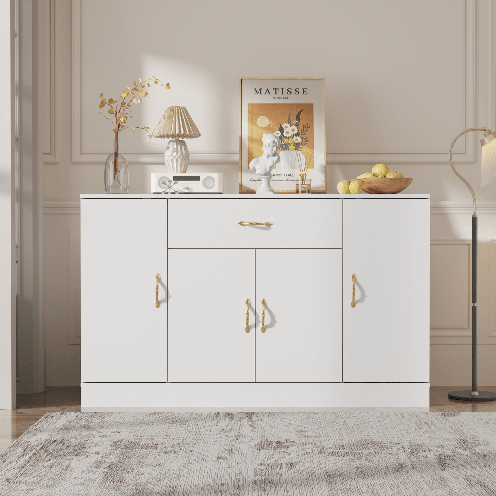 Sideboard Buffet Cabinet with Storage, Large Kitchen Storage Cabinet with 1 Drawer and 4 Doors, Modern Coffee Bar for Kitchen Dining Room, White - 1st Choice Furniture Direct