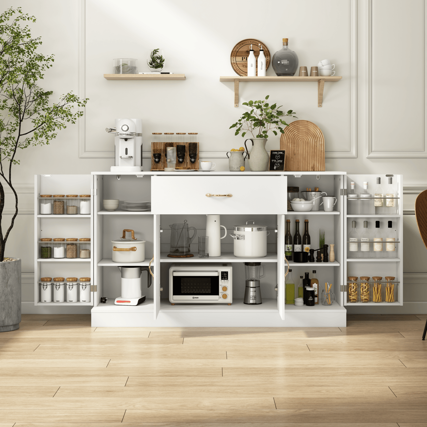Sideboard Buffet Cabinet with Storage, Large Kitchen Storage Cabinet with 1 Drawer and 4 Doors, Modern Coffee Bar for Kitchen Dining Room, White - 1st Choice Furniture Direct