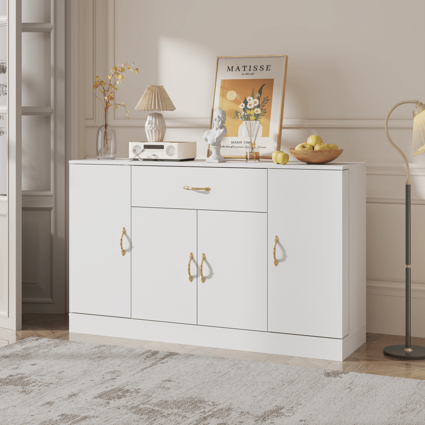 Sideboard Buffet Cabinet with Storage, Large Kitchen Storage Cabinet with 1 Drawer and 4 Doors, Modern Coffee Bar for Kitchen Dining Room, White - 1st Choice Furniture Direct