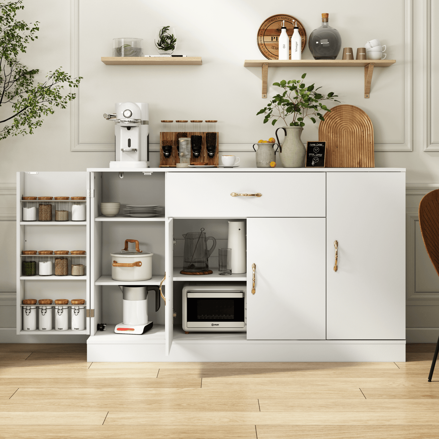Sideboard Buffet Cabinet with Storage, Large Kitchen Storage Cabinet with 1 Drawer and 4 Doors, Modern Coffee Bar for Kitchen Dining Room, White - 1st Choice Furniture Direct