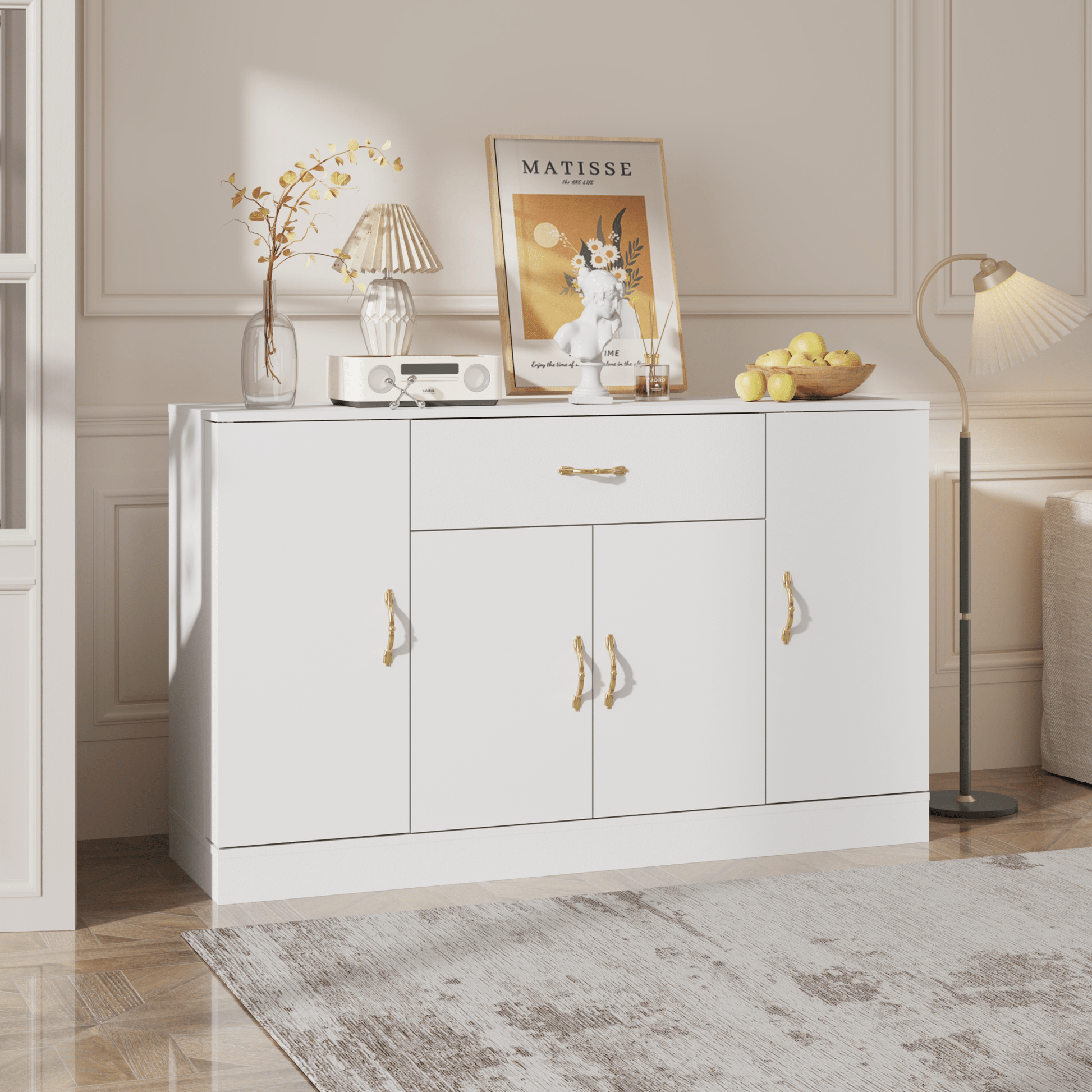 Sideboard Buffet Cabinet with Storage, Large Kitchen Storage Cabinet with 1 Drawer and 4 Doors, Modern Coffee Bar for Kitchen Dining Room, White - 1st Choice Furniture Direct