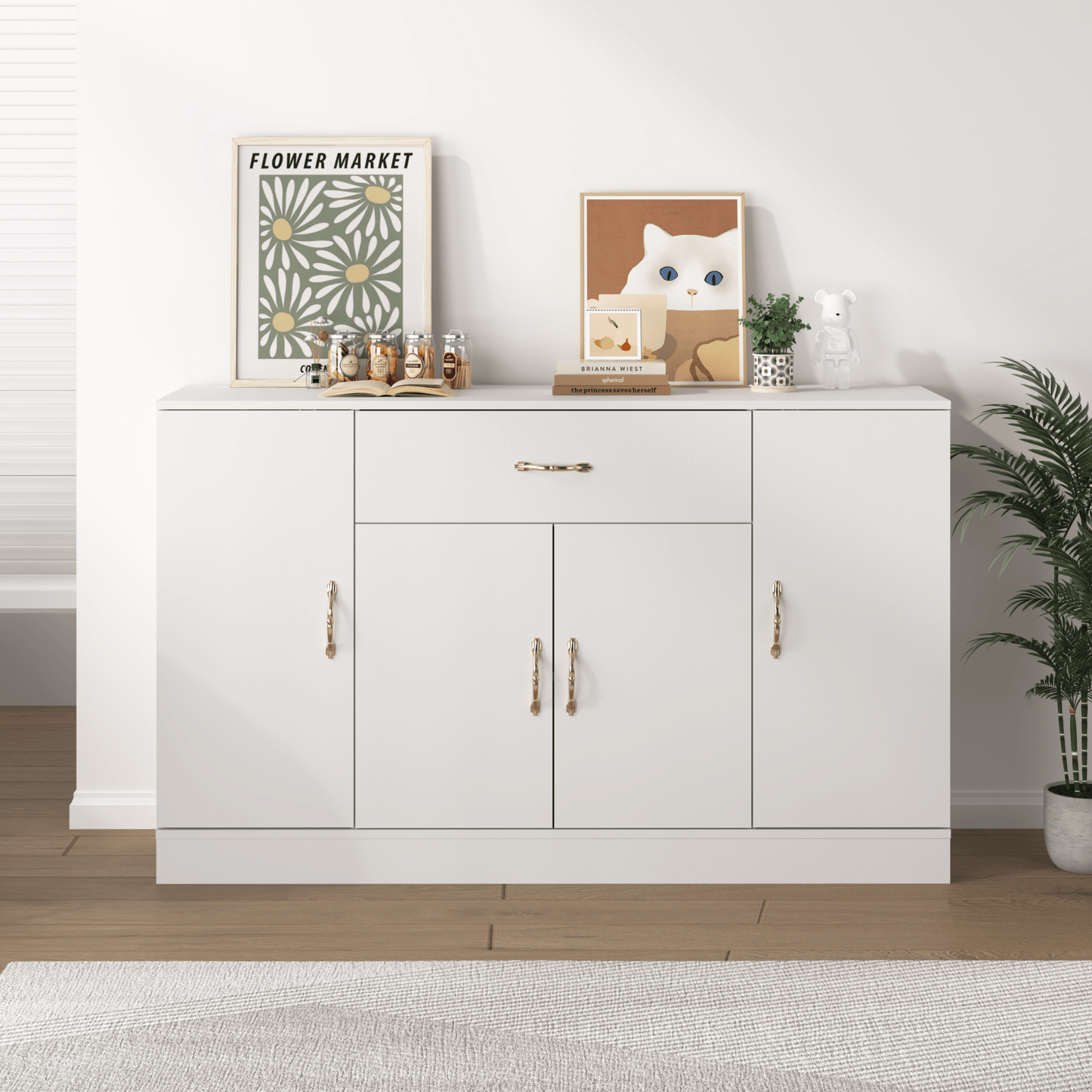 Sideboard Buffet Cabinet with Storage, Large Kitchen Storage Cabinet with 1 Drawer and 4 Doors, Modern Coffee Bar for Kitchen Dining Room, White - 1st Choice Furniture Direct