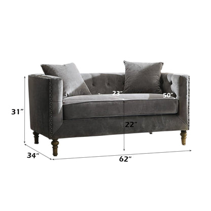 Sidonia Gray Velvet Loveseat W/2 Pillows - 1st Choice Furniture Direct