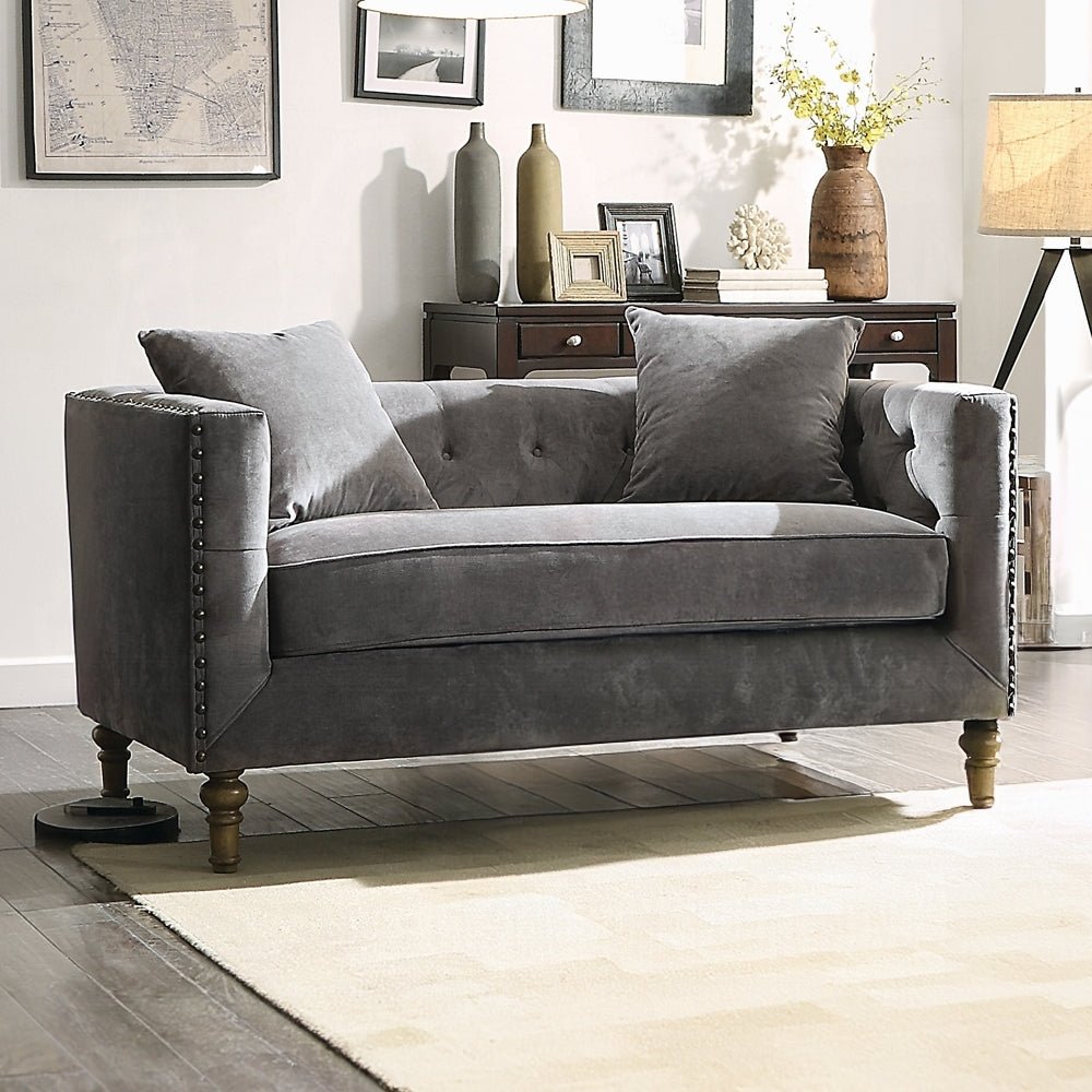 Sidonia Gray Velvet Loveseat W/2 Pillows - 1st Choice Furniture Direct