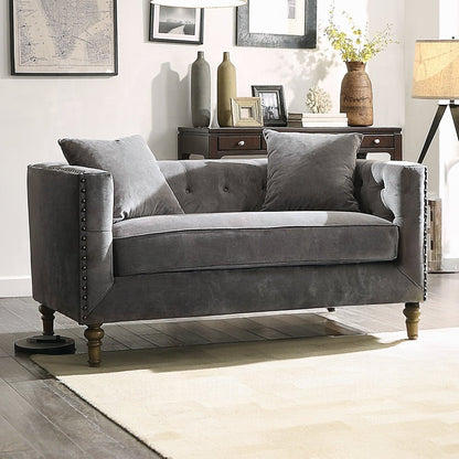 Sidonia Gray Velvet Loveseat W/2 Pillows - 1st Choice Furniture Direct