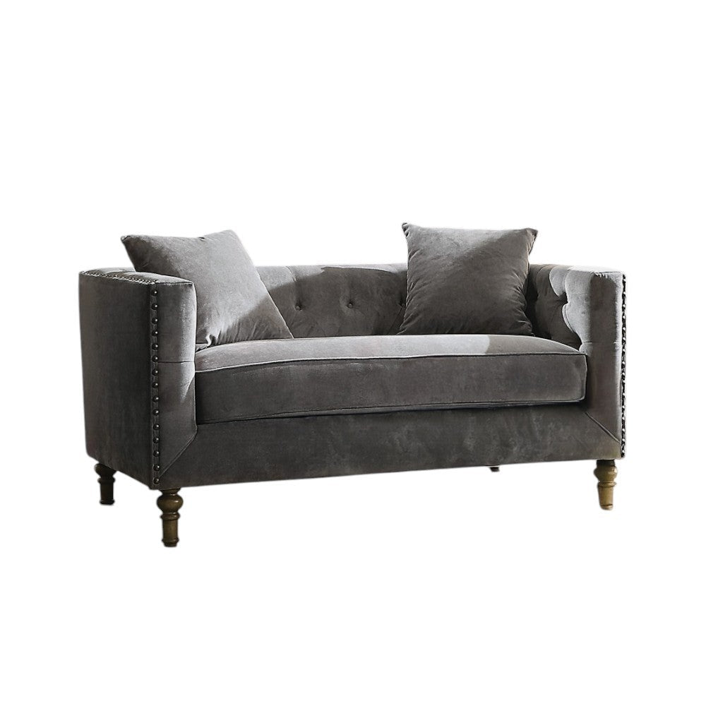 Sidonia Gray Velvet Loveseat W/2 Pillows - 1st Choice Furniture Direct