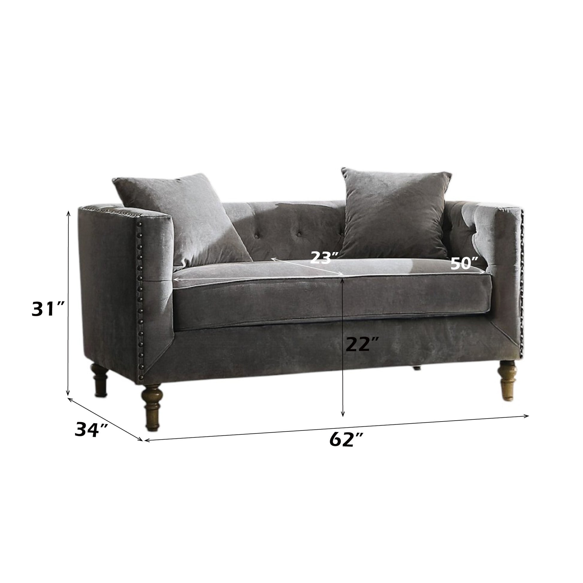 Sidonia Gray Velvet Loveseat W/2 Pillows - 1st Choice Furniture Direct