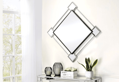 Silver Geometric Diamond Wall Mirror with Chrome Frame - 1st Choice Furniture Direct