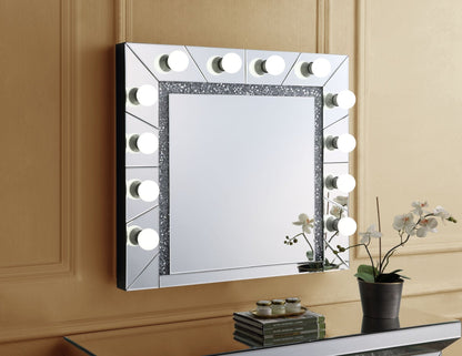 Silver Hollywood Vanity Mirror with Faux Diamond Inlay - 1st Choice Furniture Direct