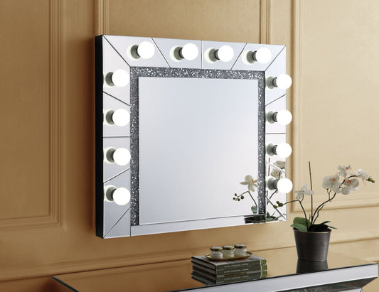 Silver Hollywood Vanity Mirror with Faux Diamond Inlay - 1st Choice Furniture Direct