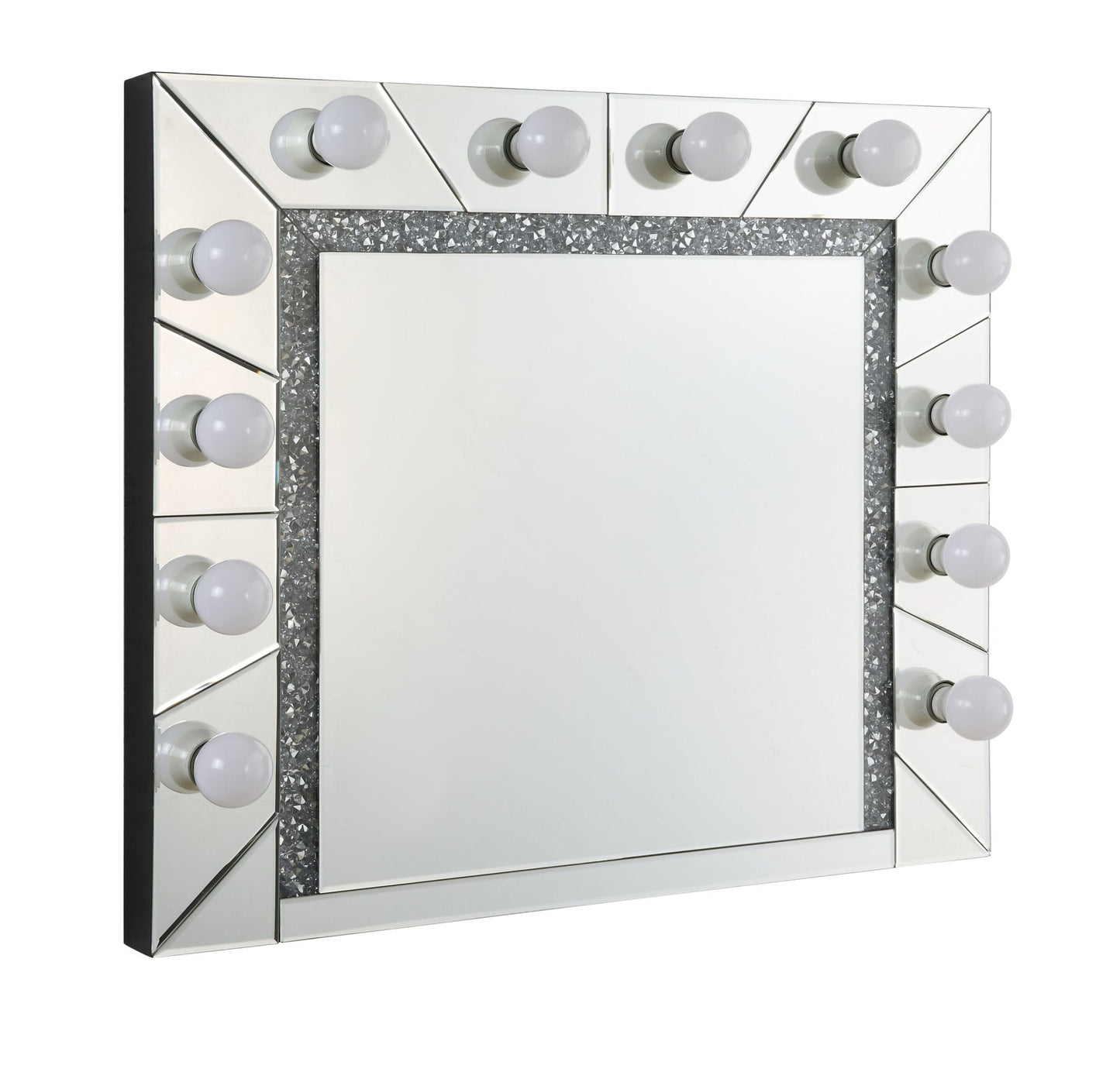 Silver Hollywood Vanity Mirror with Faux Diamond Inlay - 1st Choice Furniture Direct