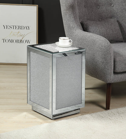 Silver Mirrored Accent Table with Faux Diamond Inlay - 1st Choice Furniture Direct