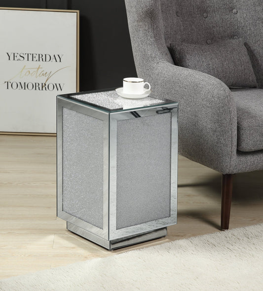 Silver Mirrored Accent Table with Faux Diamond Inlay - 1st Choice Furniture Direct