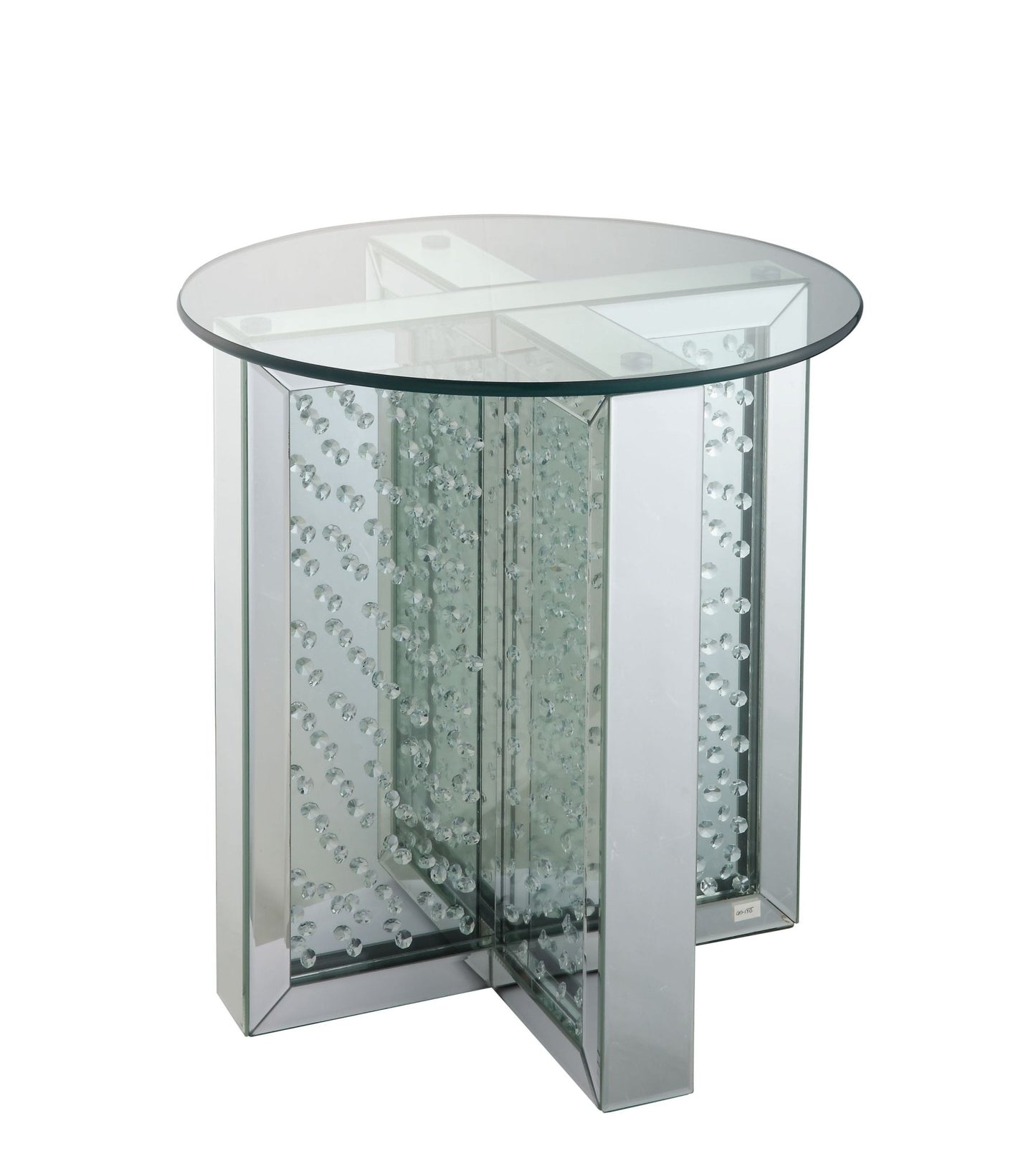 Silver Mirrored End Table with Faux Crystal Inlay & Glass Top - 1st Choice Furniture Direct