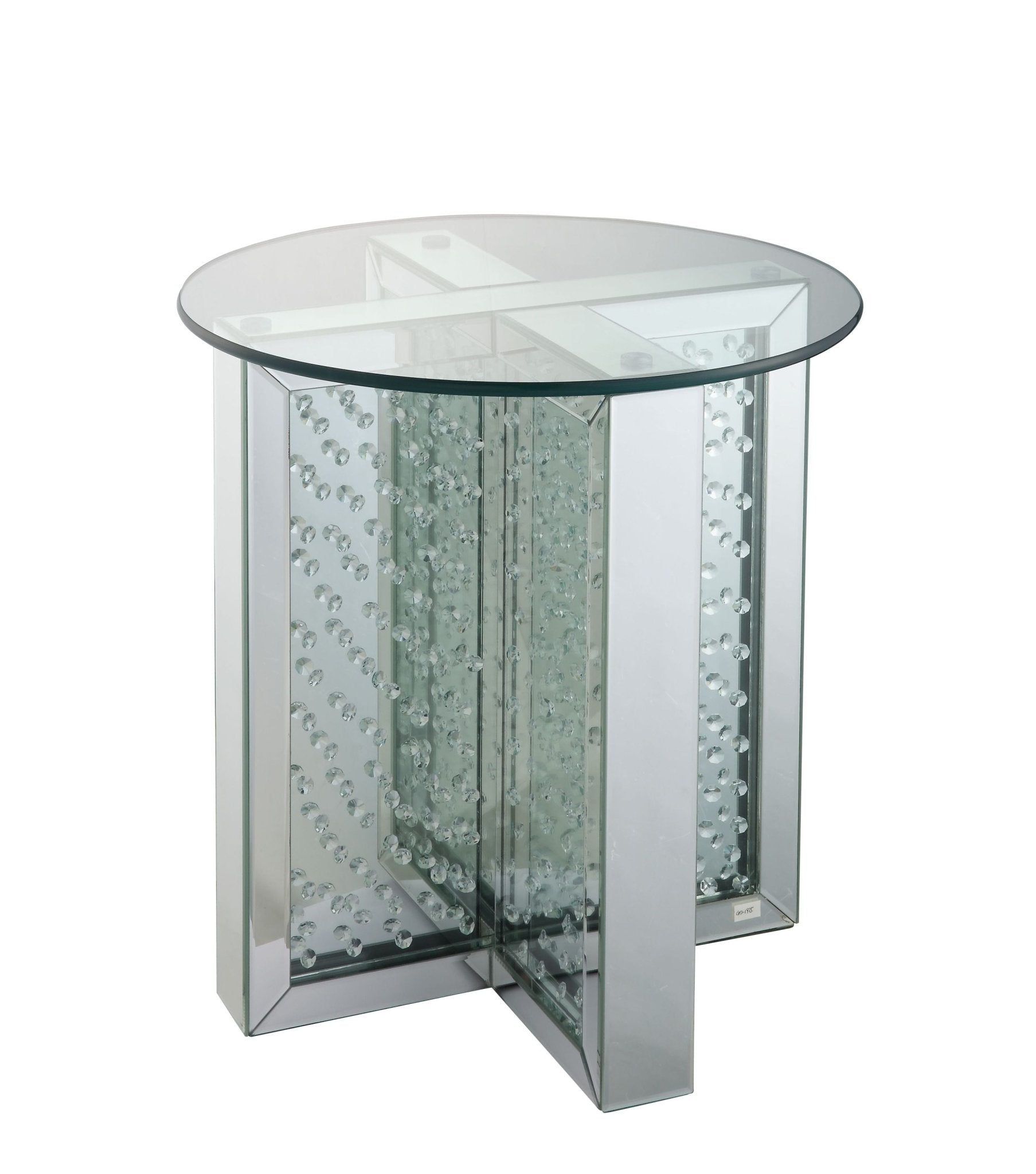 Silver Mirrored End Table with Faux Crystal Inlay & Glass Top - 1st Choice Furniture Direct