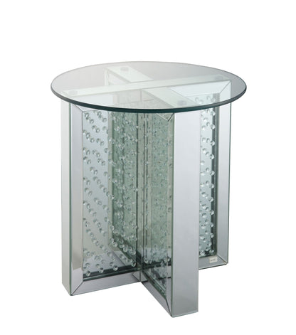 Silver Mirrored End Table with Faux Crystal Inlay & Glass Top - 1st Choice Furniture Direct