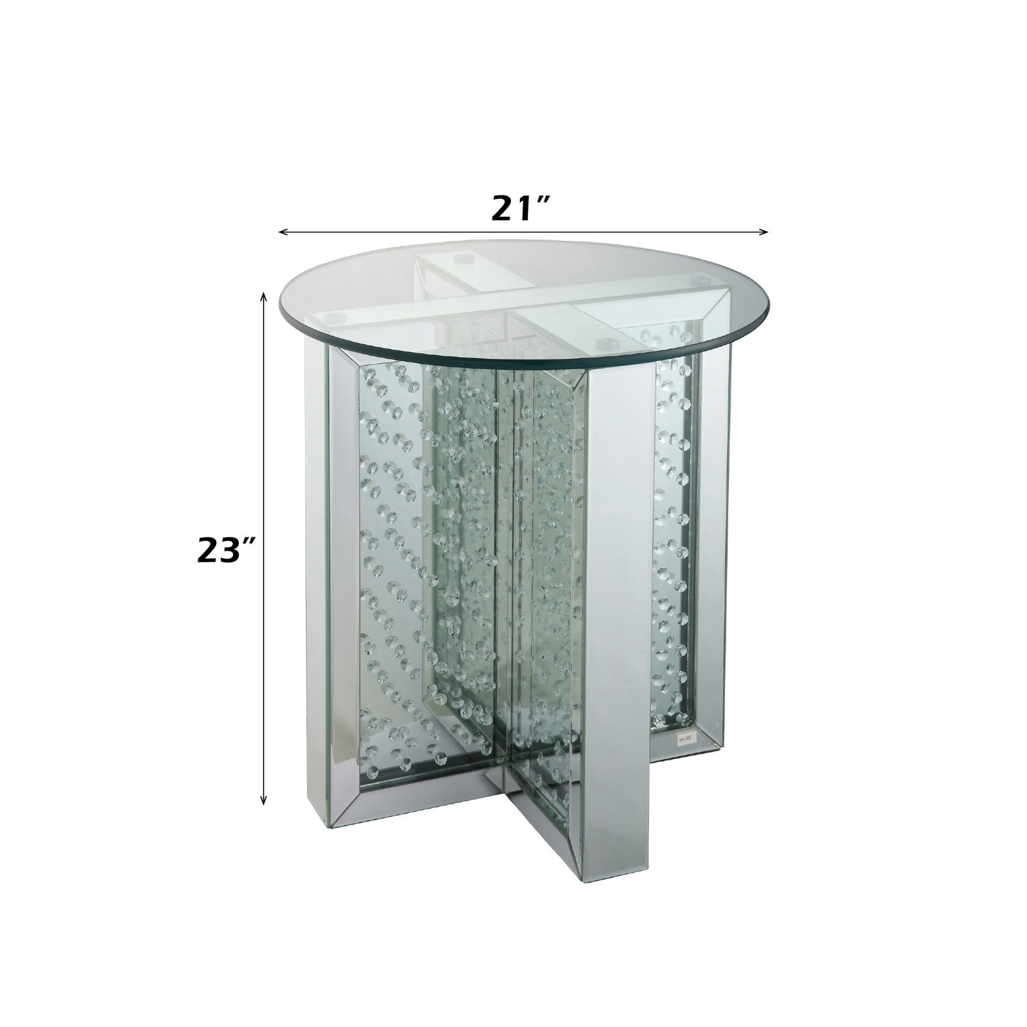 Silver Mirrored End Table with Faux Crystal Inlay & Glass Top - 1st Choice Furniture Direct