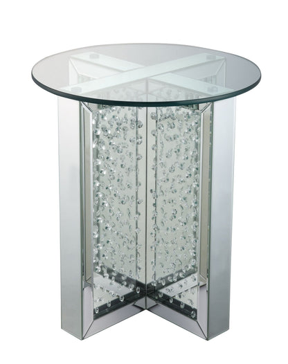 Silver Mirrored End Table with Faux Crystal Inlay & Glass Top - 1st Choice Furniture Direct