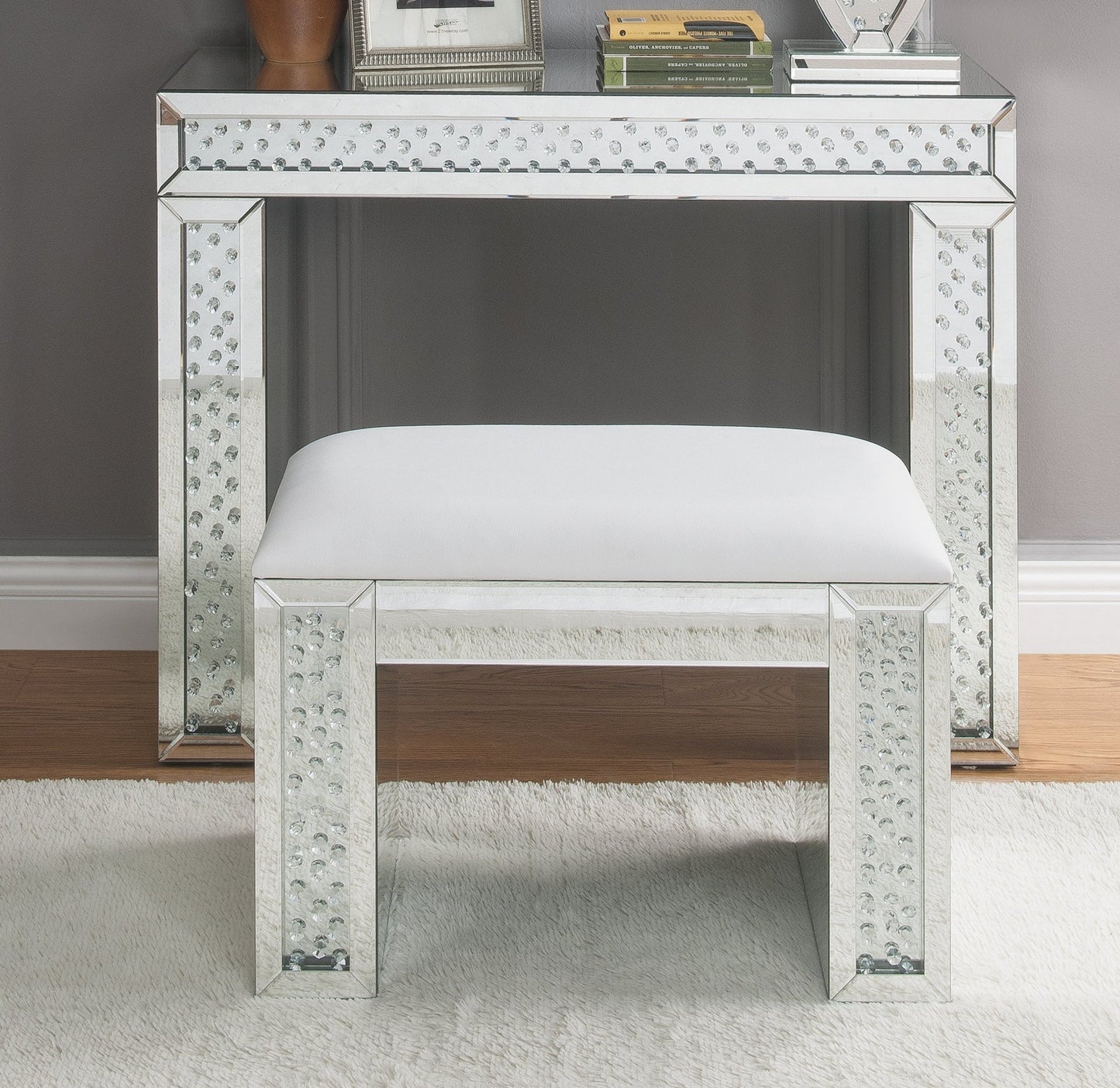 Silver Mirrored Vanity Desk & Stool Set - 1st Choice Furniture Direct