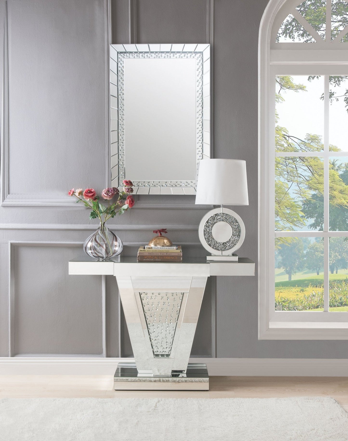 Silver Rectangular Wall Mirror with Crystal Trim - 1st Choice Furniture Direct