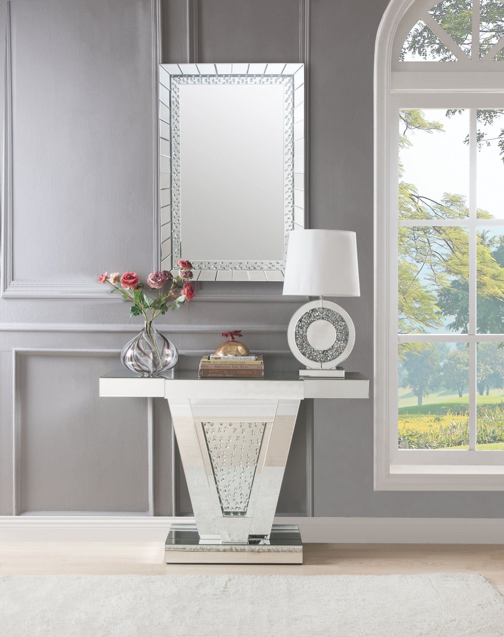 Silver Rectangular Wall Mirror with Crystal Trim - 1st Choice Furniture Direct