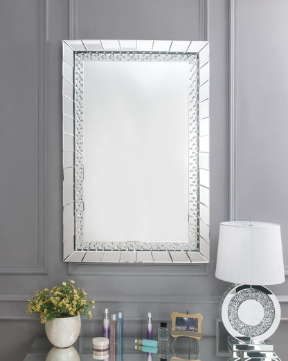 Silver Rectangular Wall Mirror with Crystal Trim - 1st Choice Furniture Direct