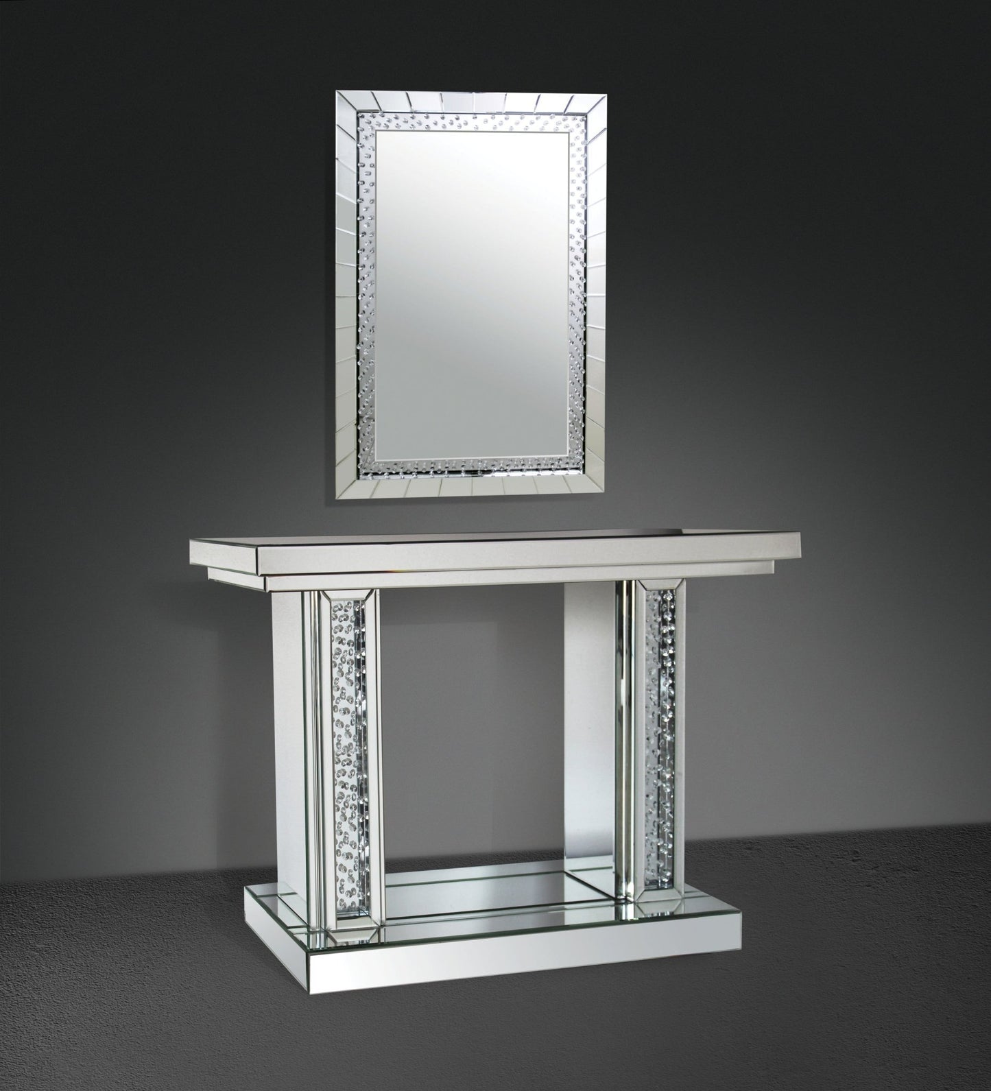 Silver Rectangular Wall Mirror with Crystal Trim - 1st Choice Furniture Direct