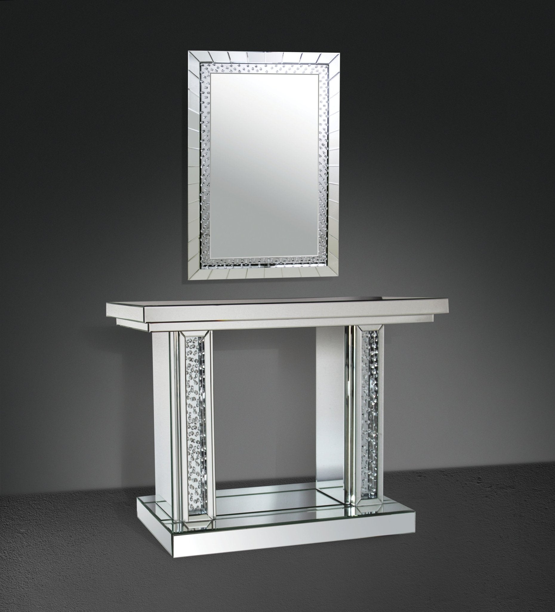 Silver Rectangular Wall Mirror with Crystal Trim - 1st Choice Furniture Direct