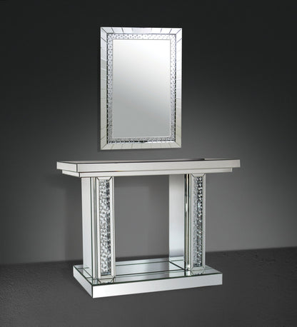Silver Rectangular Wall Mirror with Crystal Trim - 1st Choice Furniture Direct