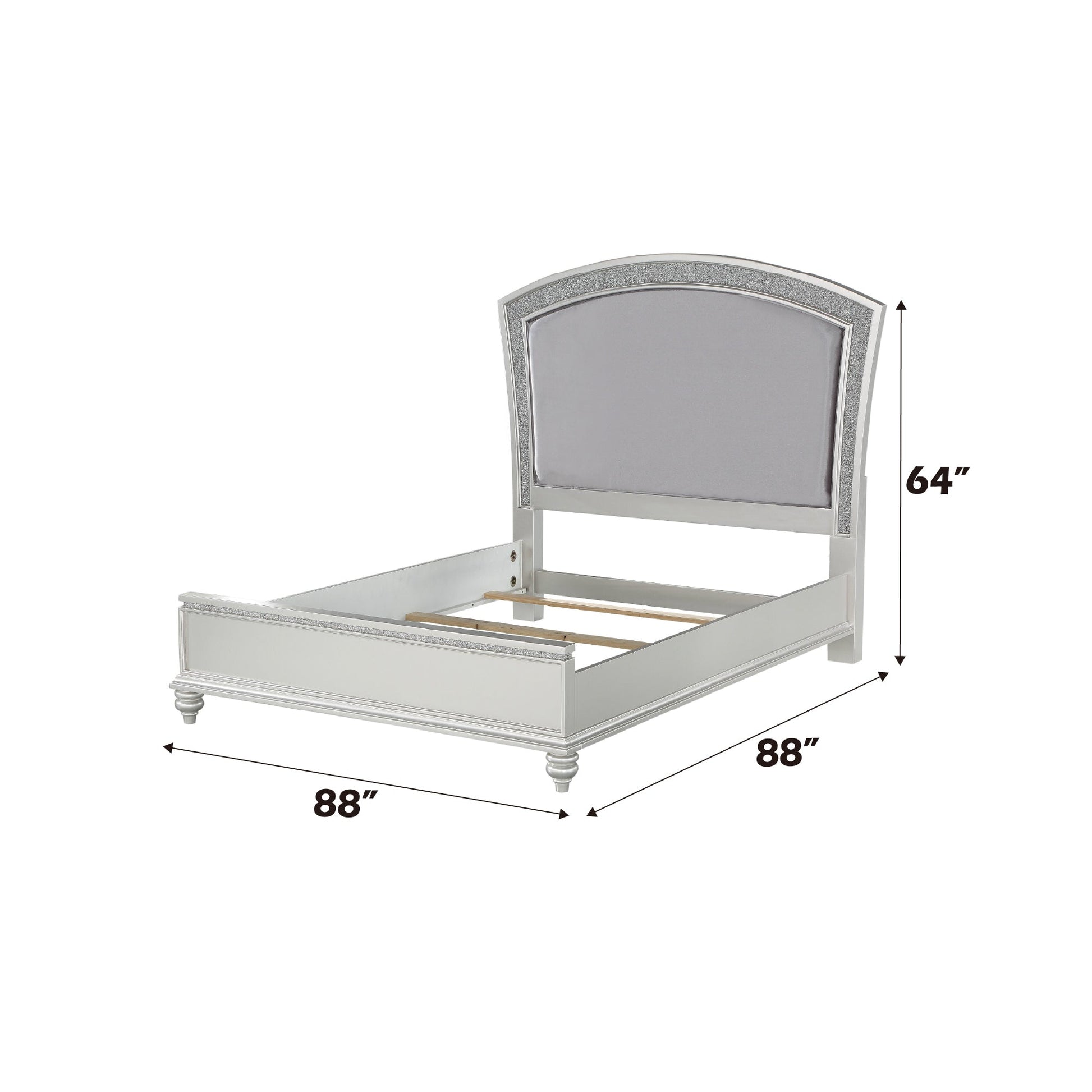 Silver Upholstered Eastern King Panel Bed with Rhinestone Headboard - 1st Choice Furniture Direct