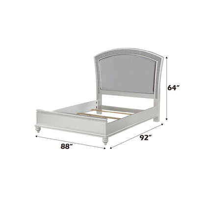 Silver Upholstered Panel Bed with Rhinestone Headboard - 1st Choice Furniture Direct