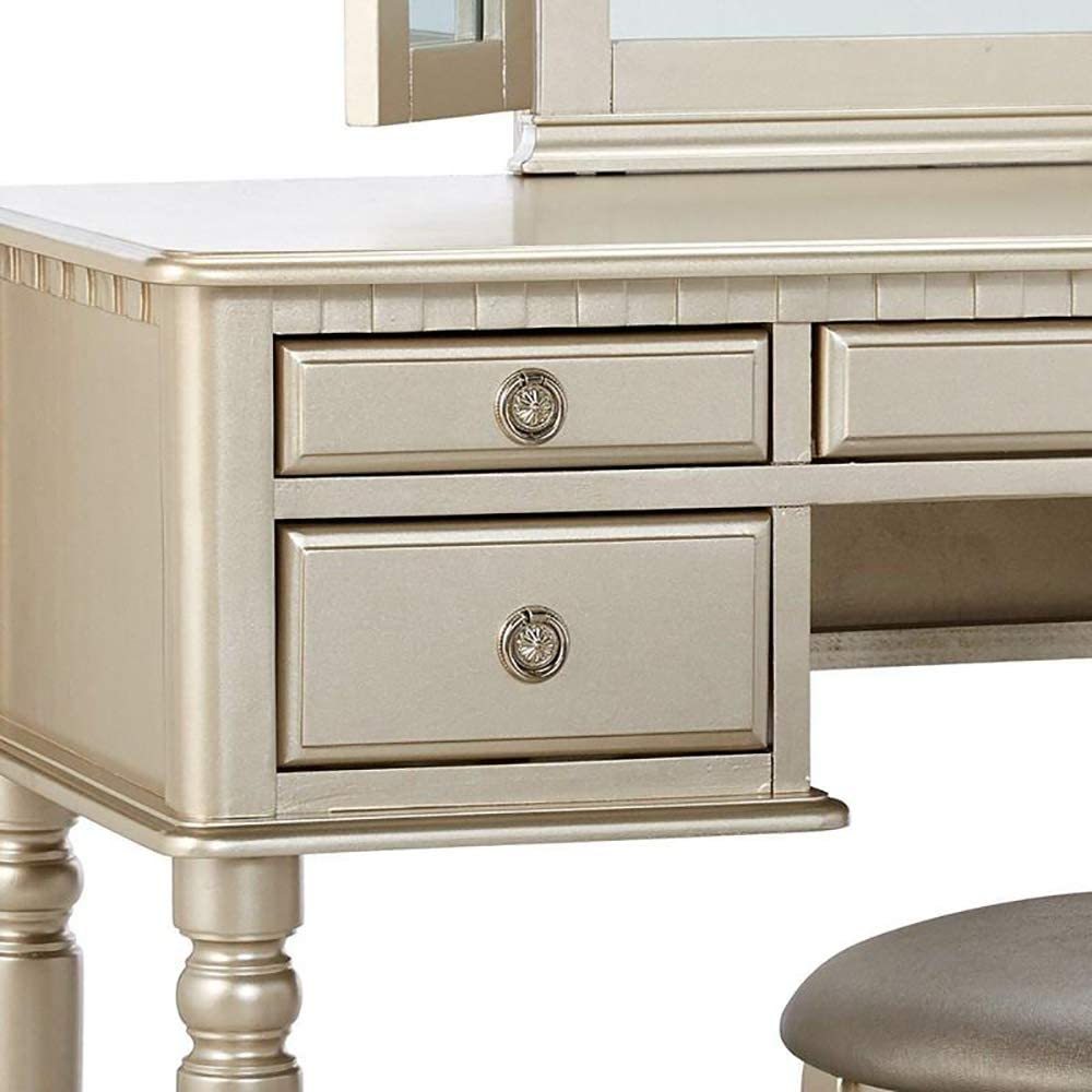 Silver Vanity Set with Mirror & Stool | 5 Drawer Bedroom Makeup Vanity Table - 1st Choice Furniture Direct
