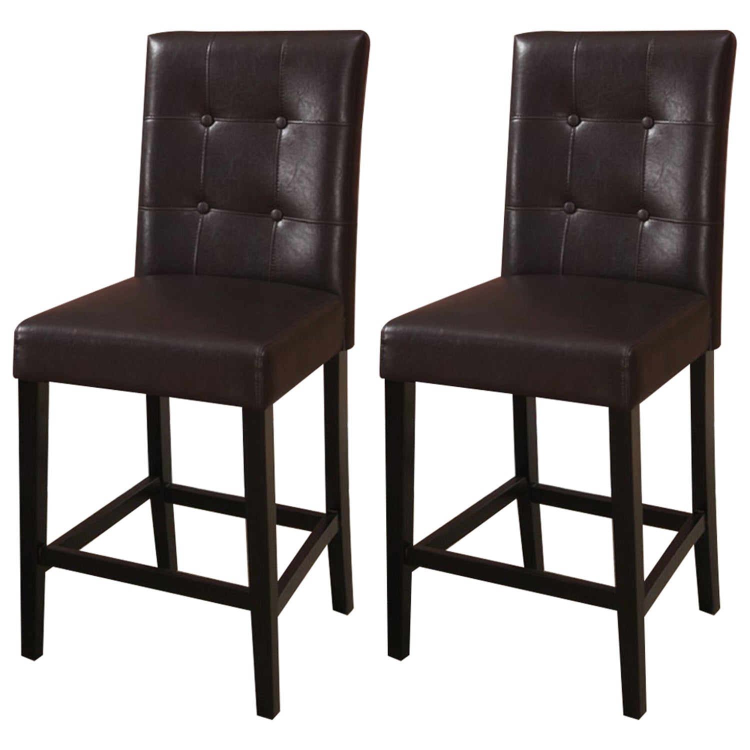 Simple Contemporary Set of 2 Counter Height Chairs Brown Finish Dining Seating's Cushion Chair Tufted Back Kitchen Dining Room - 1st Choice Furniture Direct
