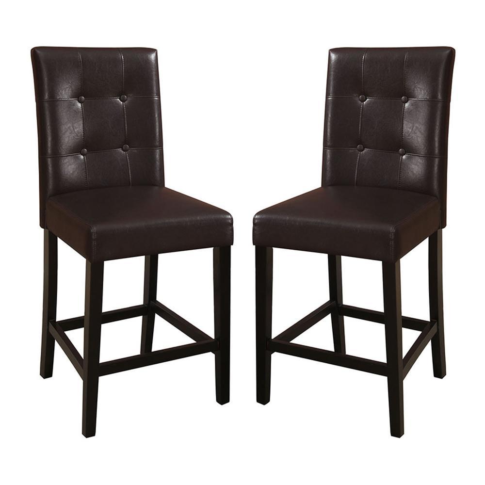 Simple Contemporary Set of 2 Counter Height Chairs Brown Finish Dining Seating's Cushion Chair Tufted Back Kitchen Dining Room - 1st Choice Furniture Direct