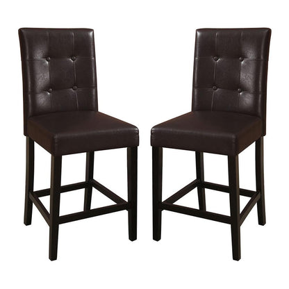 Simple Contemporary Set of 2 Counter Height Chairs Brown Finish Dining Seating's Cushion Chair Tufted Back Kitchen Dining Room - 1st Choice Furniture Direct