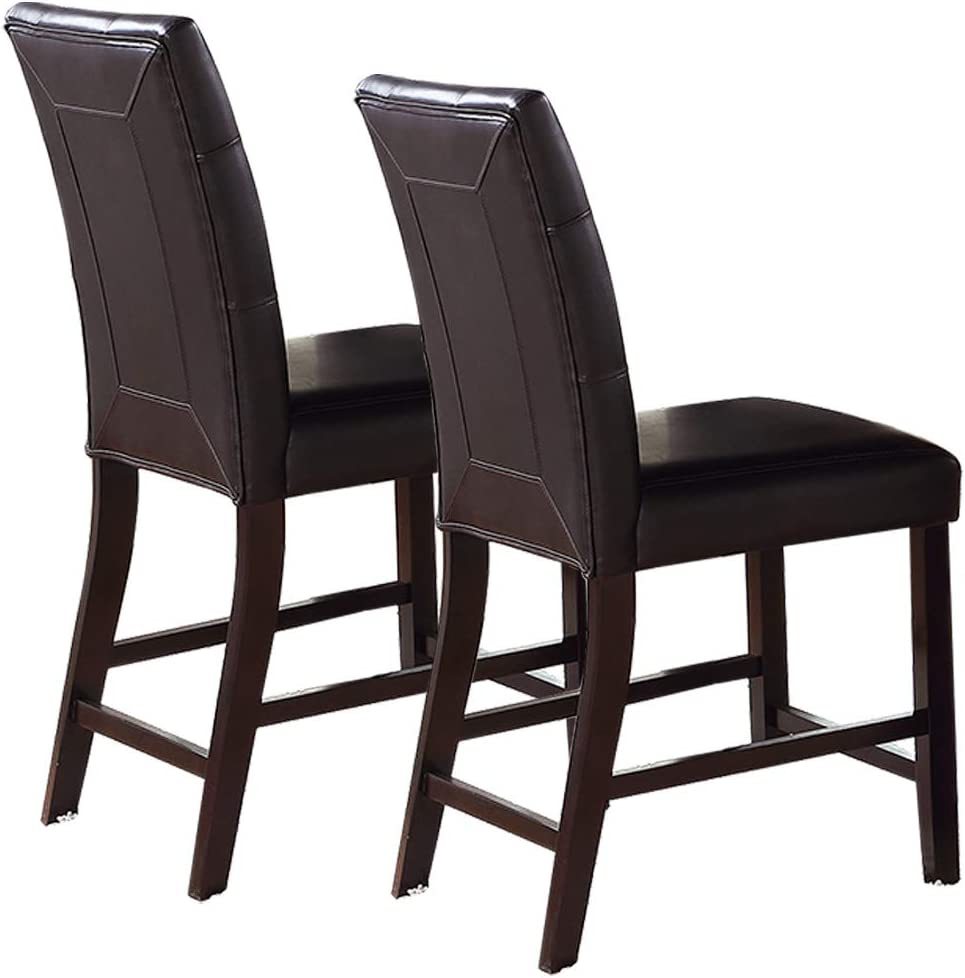 Simple Contemporary Set of 2 Counter Height Chairs Brown Finish Dining Seating's Cushion Chair Tufted Back Kitchen Dining Room - 1st Choice Furniture Direct