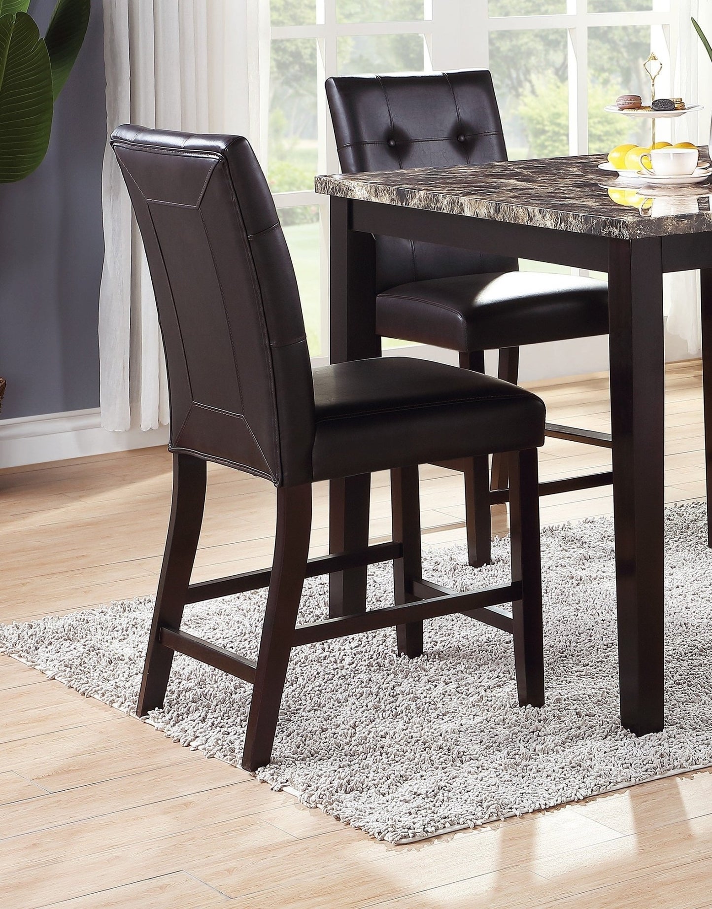 Simple Contemporary Set of 2 Counter Height Chairs Brown Finish Dining Seating's Cushion Chair Tufted Back Kitchen Dining Room - 1st Choice Furniture Direct