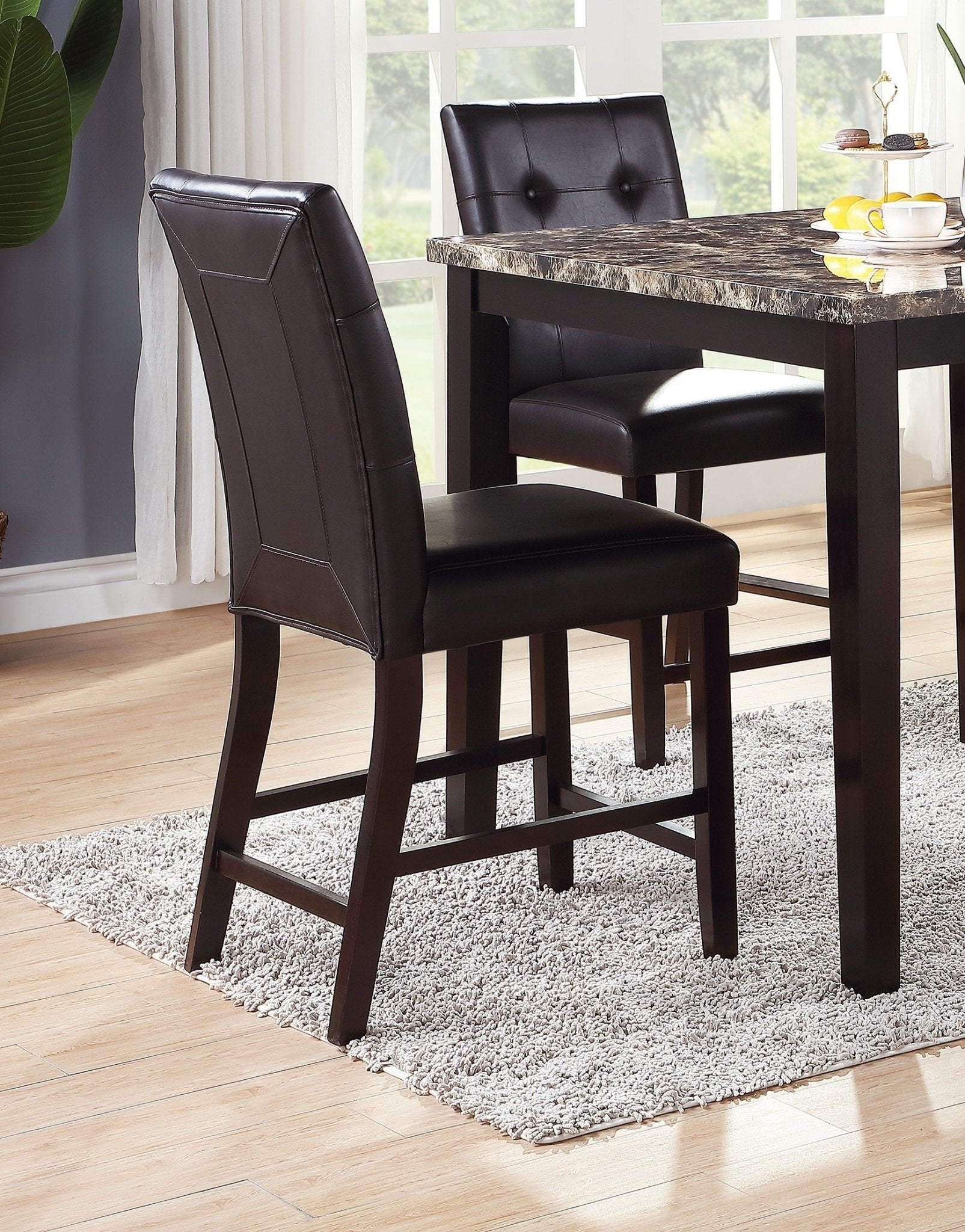 Simple Contemporary Set of 2 Counter Height Chairs Brown Finish Dining Seating's Cushion Chair Tufted Back Kitchen Dining Room - 1st Choice Furniture Direct