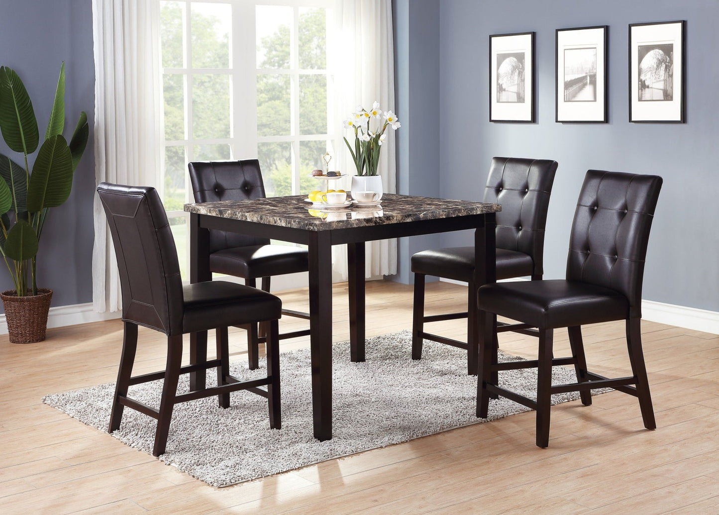 Simple Contemporary Set of 2 Counter Height Chairs Brown Finish Dining Seating's Cushion Chair Tufted Back Kitchen Dining Room - 1st Choice Furniture Direct