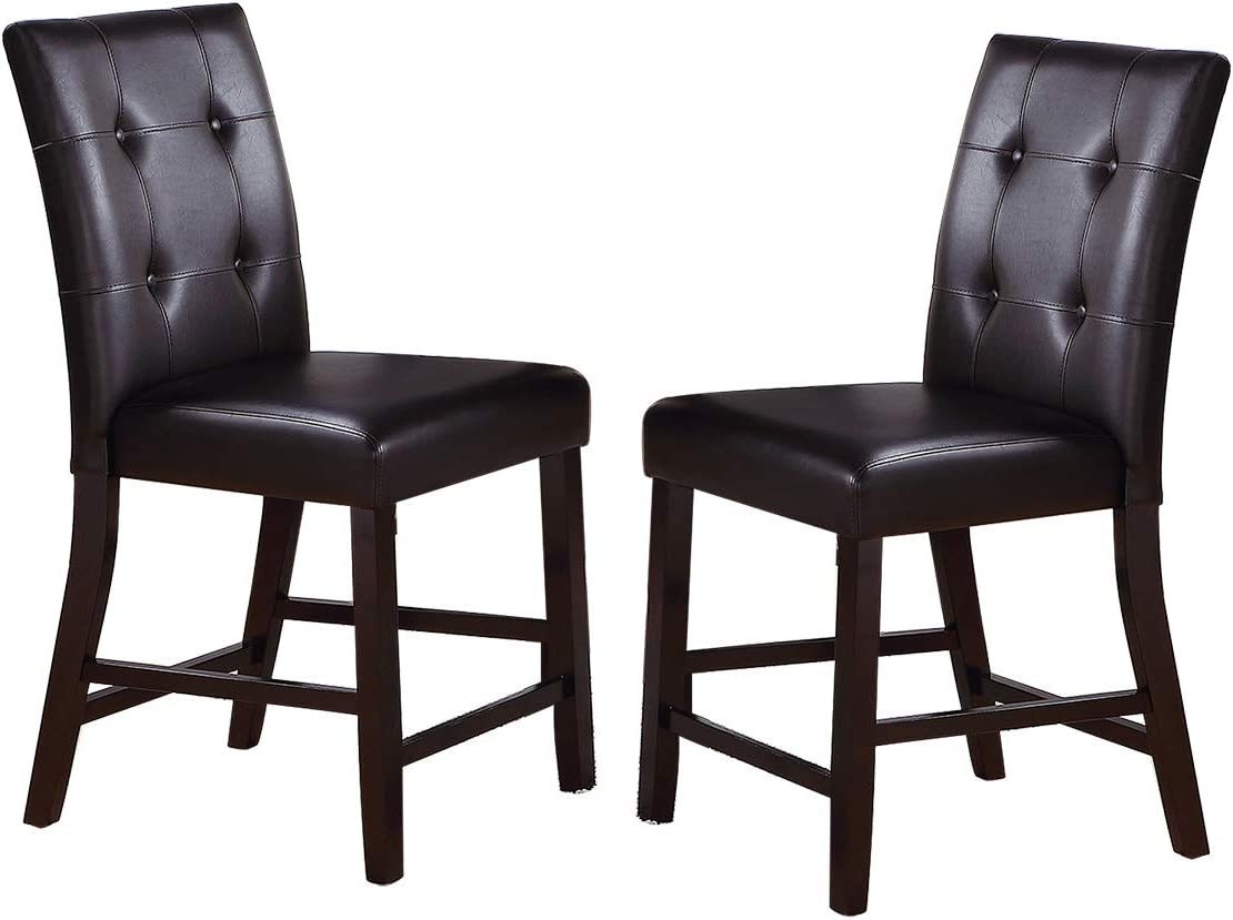 Simple Contemporary Set of 2 Counter Height Chairs Brown Finish Dining Seating's Cushion Chair Tufted Back Kitchen Dining Room - 1st Choice Furniture Direct
