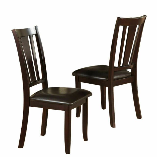 Simple Contemporary Set of 2 Side Chairs Brown Finish Dining Seating Cushion Chair Unique Design Kitchen Dining Room Faux Leather Seat - 1st Choice Furniture Direct