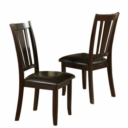 Simple Contemporary Set of 2 Side Chairs Brown Finish Dining Seating Cushion Chair Unique Design Kitchen Dining Room Faux Leather Seat - 1st Choice Furniture Direct