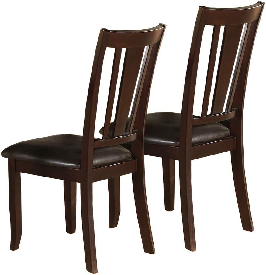 Simple Contemporary Set of 2 Side Chairs Brown Finish Dining Seating Cushion Chair Unique Design Kitchen Dining Room Faux Leather Seat - 1st Choice Furniture Direct