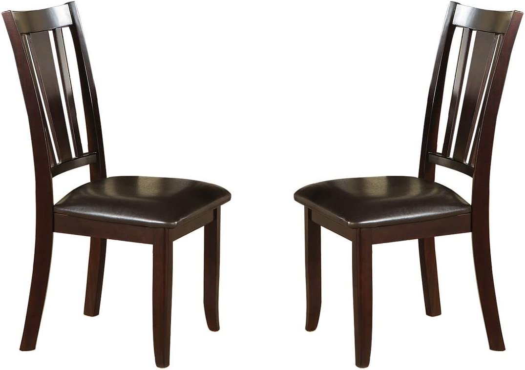 Simple Contemporary Set of 2 Side Chairs Brown Finish Dining Seating Cushion Chair Unique Design Kitchen Dining Room Faux Leather Seat - 1st Choice Furniture Direct