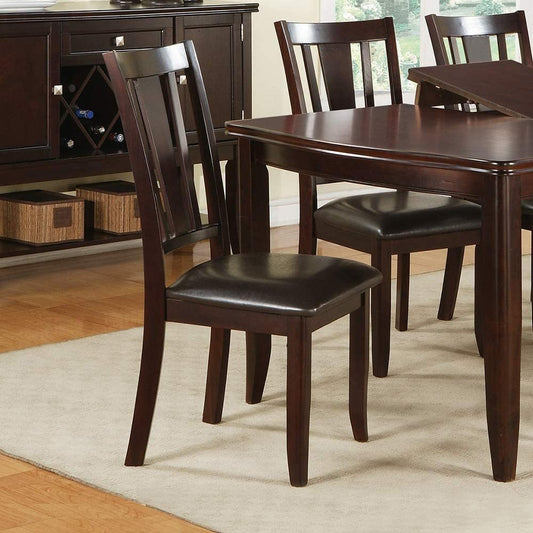 Simple Contemporary Set of 2 Side Chairs Brown Finish Dining Seating Cushion Chair Unique Design Kitchen Dining Room Faux Leather Seat - 1st Choice Furniture Direct